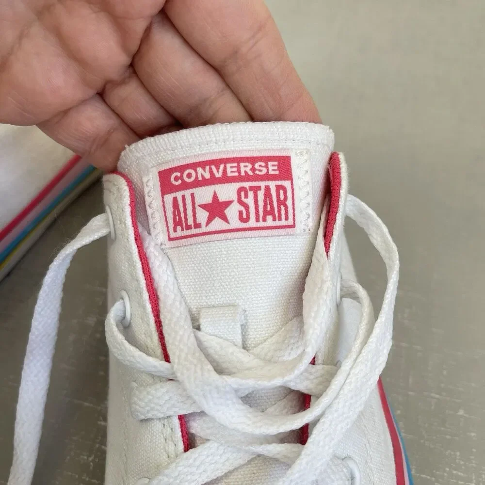 Converse All Star Girls Youth 4 Chuck Taylor‎ Low Top Sneakers White/ Rainbow